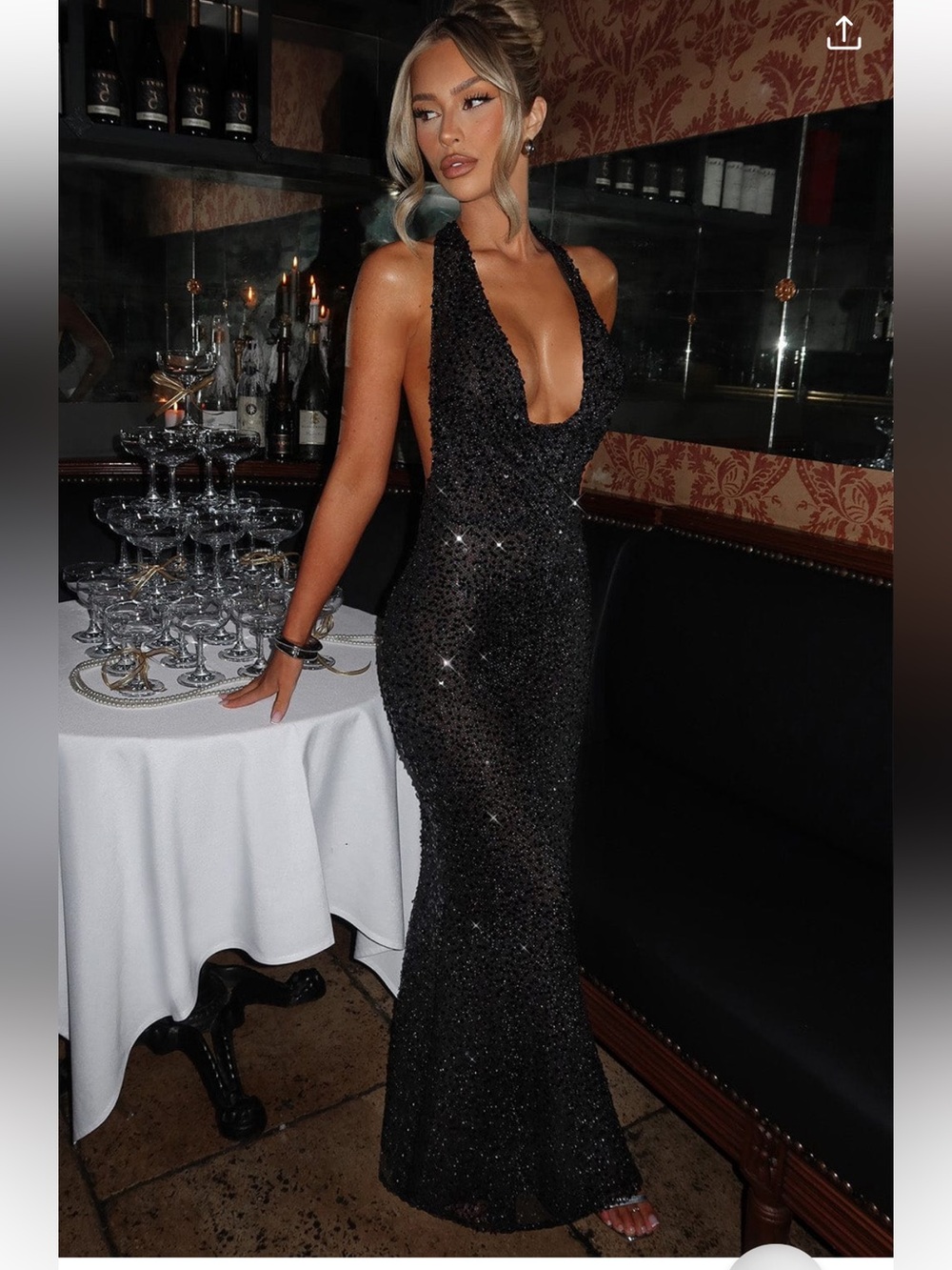Babyboo Lorena Sequin Cowl Halter Lined Maxi Dress Black Large